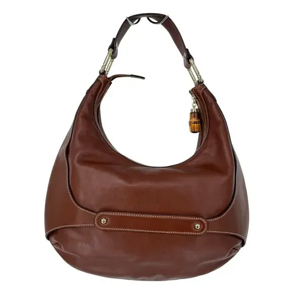 GUCCI Brown Leather Bamboo Amalfi Hobo Shoulder Bag - Picture 2 of 16
